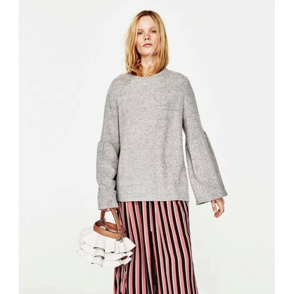 EUC Zara soft feel light grey long bell sleeve top, S